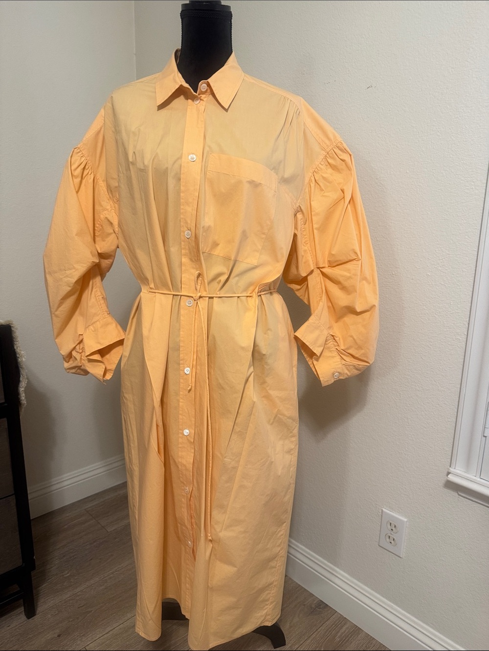 Tela Peach Button-Front Trench Dress with Tie Waist